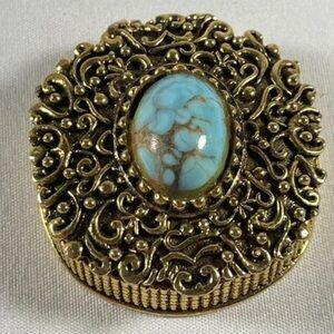Vintage MAX FACTOR | Hypnotique Solid Perfume Compact with Turquoise Stone